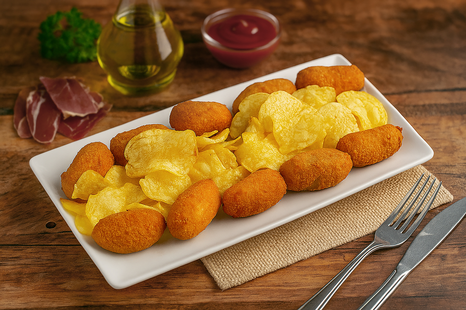 Croquetas de jamón y boletus