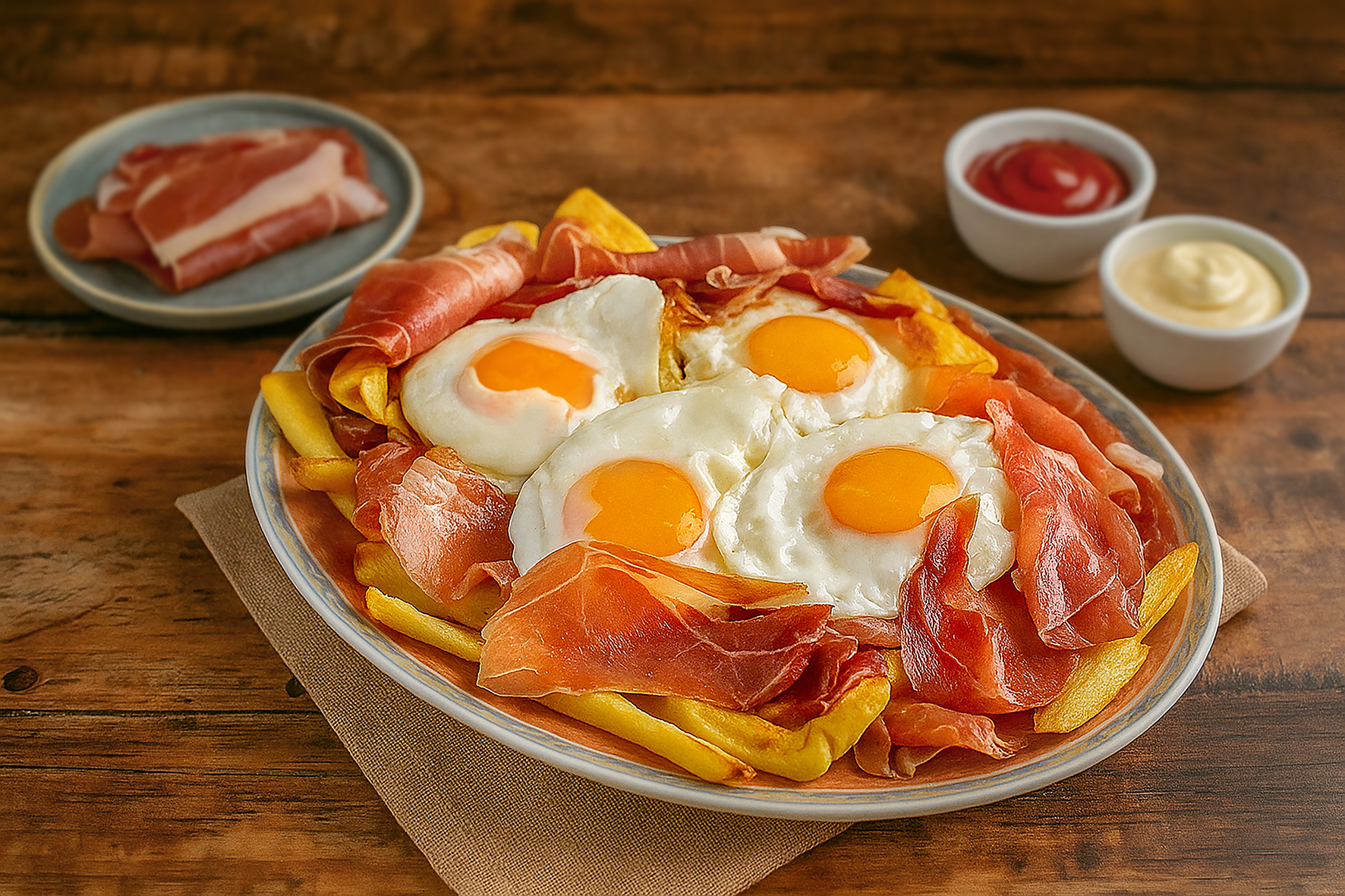 Huevos rotos con jamón